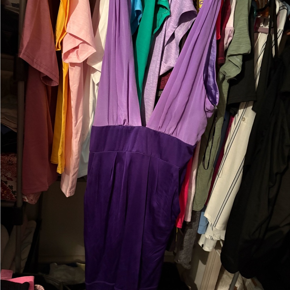 Bebe Purple Bodycon Dress with Plunge Neckline